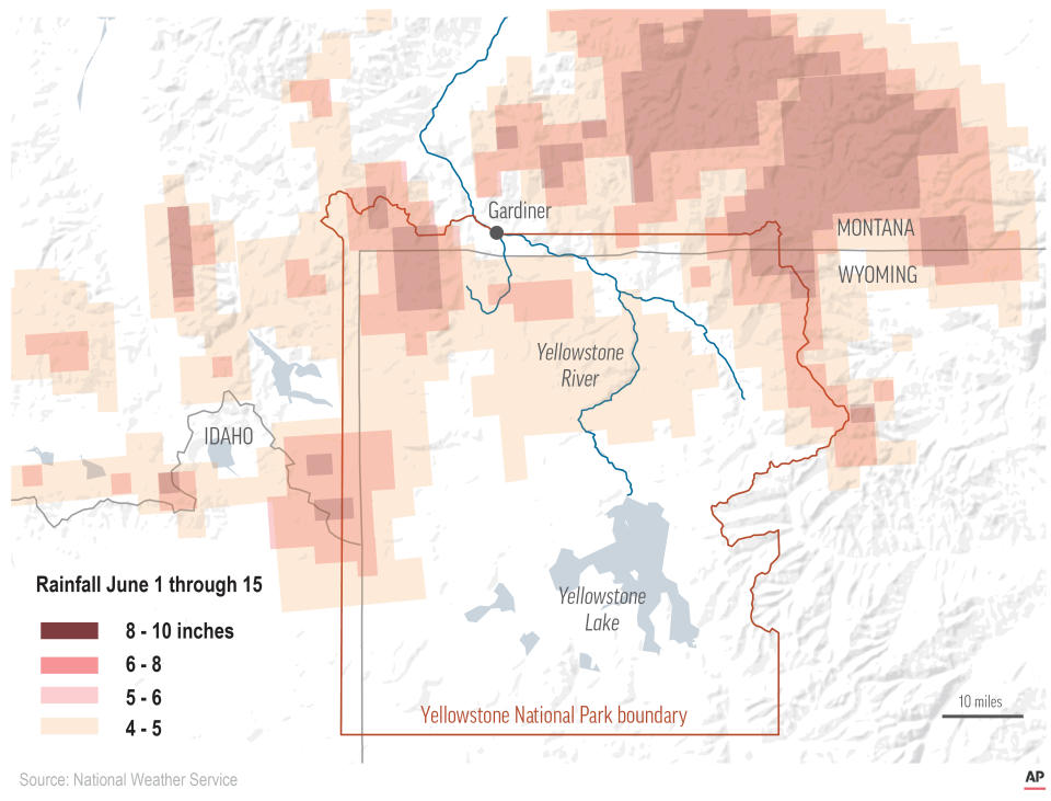 Map shows rainfall in June for northwest Wyoming.