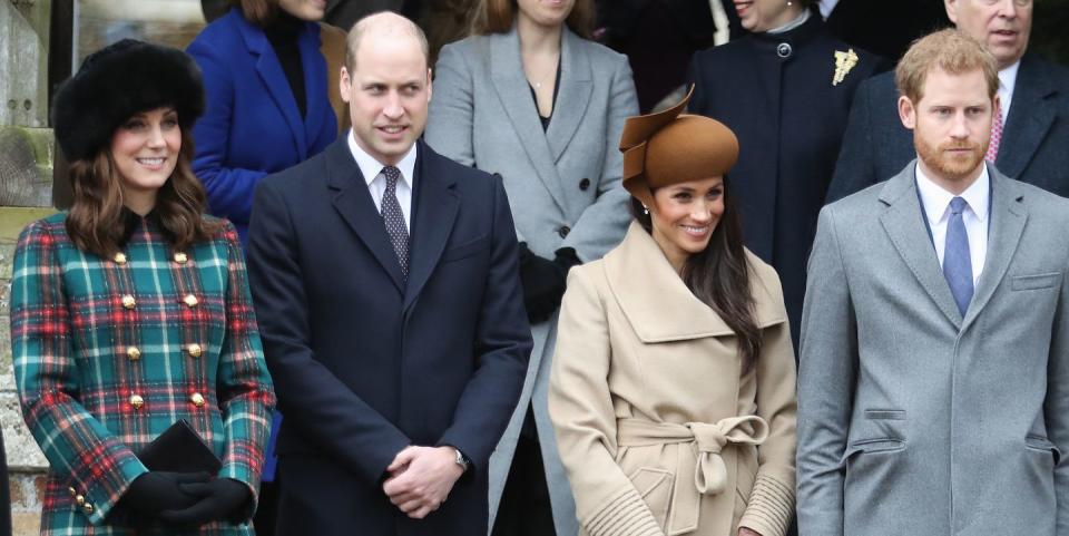 kings lynn, england december 25 princess beatrice, princess eugenie, princess anne, princess royal, prince andrew, duke of york, prince william, duke of cambridge, catherine, duchess of cambridge, meghan markle and prince harry attend christmas day church service at church of st mary magdalene on december 25, 2017 in kings lynn, england photo by chris jacksongetty images
