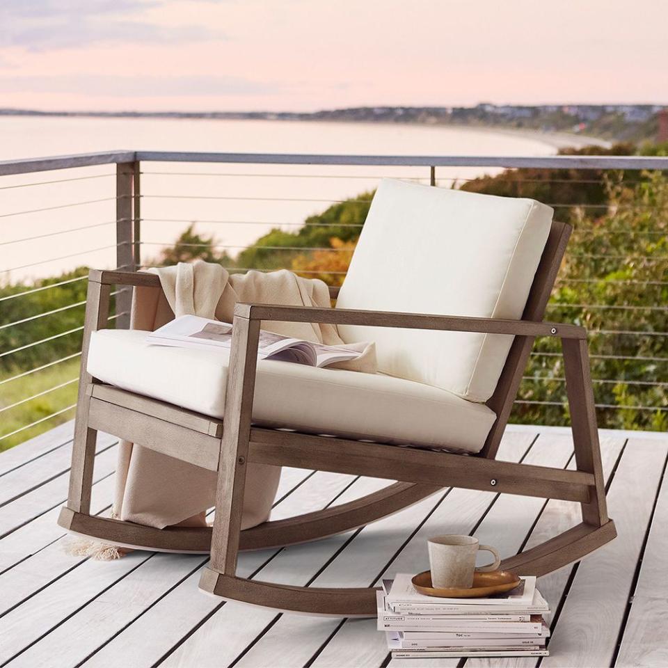 <p><a href="https://go.redirectingat.com?id=74968X1596630&url=https%3A%2F%2Fwww.potterybarn.com%2Fproducts%2Findio-wood-occasional-rocking-chair-20%2F&sref=https%3A%2F%2Fwww.elle.com%2Ffashion%2Fshopping%2Fg60412443%2Fmost-comfortable-outdoor-chairs%2F" rel="nofollow noopener" target="_blank" data-ylk="slk:Shop Now;elm:context_link;itc:0;sec:content-canvas" class="link ">Shop Now</a></p><p>Indio Eucalyptus Rocking Outdoor Lounge Chair</p><p>potterybarn.com</p><p>$799.00</p>