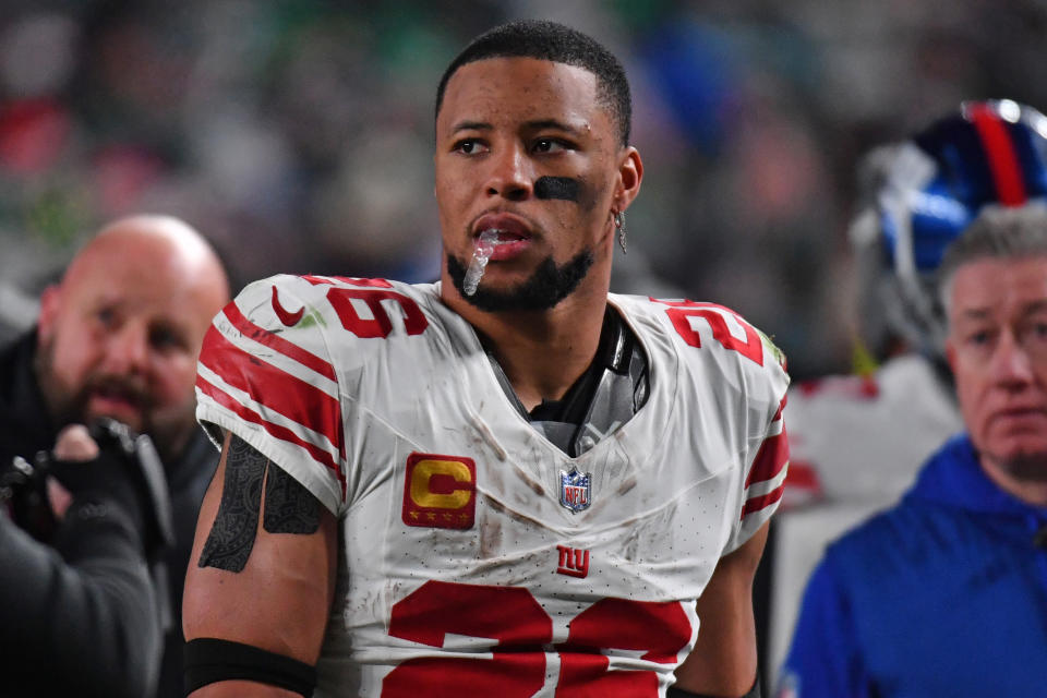 Saquon Barkley's days with the Giants appear numbered as the club declined to use the franchise tag on him. (Eric Hartline/USA TODAY Sports)