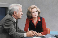FILE - Walters Barbara is seen after opening night on the ABC evening news with anchor partner Harry Reasoner, on Oct. 4, 1976. Walters, a superstar and pioneer in TV news, has died, according to ABC News on Friday, Dec. 30, 2022. She was 93. (AP Photo, File)