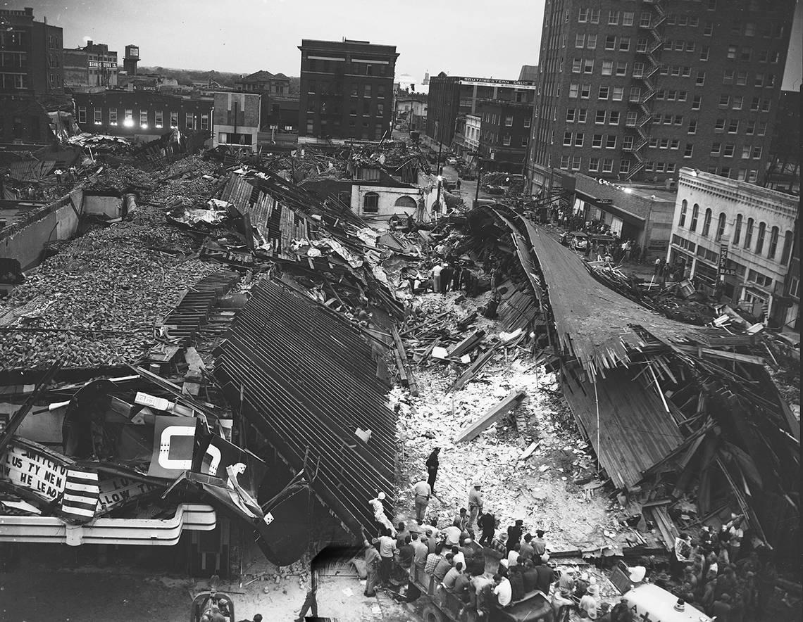 Wreckage after the Waco tornado in 1953. Fort Worth Star-Telegram Collection/UT Arlington Special Collections