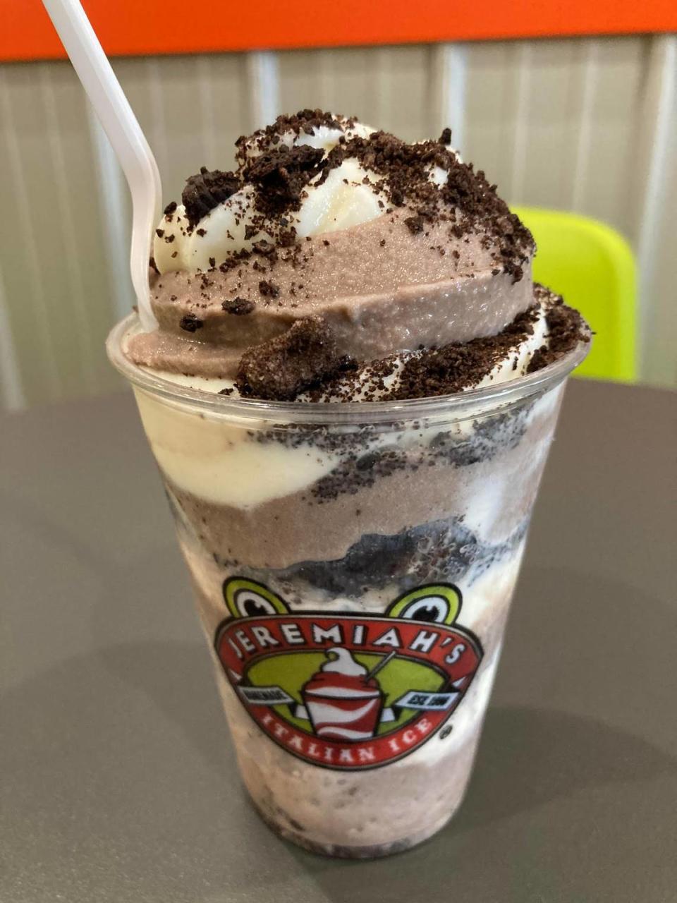Jeremiah’s Italian Ice offers an Oreo mud pie gelati, which is layers of their cookies & cream Italian ice, swirled vanilla and chocolate soft-serve ice cream and Oreo cookie crumbles. A Warner Robins location, the first in Middle Georgia, opens Tuesday.