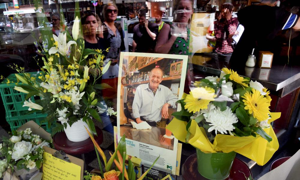 People pay their respects to Pellegrini’s co-owner Sisto Malaspina, who was killed in a stabbing attack on Bourke Street last Friday. He will be honoured with a state funeral. 