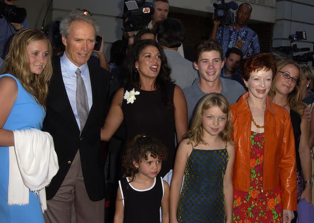 <p>SGranitz/WireImage</p> Clint Eastwood and his ex-wives Dina Eastwood and Frances Fisher with their children Scott, Kathryn, Francesca and Morgan.