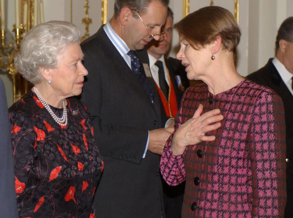 <div class="inline-image__caption"><p>Queen Elizabeth II chats with Labour MP for Hampstead and Highgate, Glenda Jackson at a reception at Buckingham Palace, London, for Members of Parliament and Members of the European Parliament on November 10, 2003.</p></div> <div class="inline-image__credit">Fiona Hanson/PA Images/Getty</div>