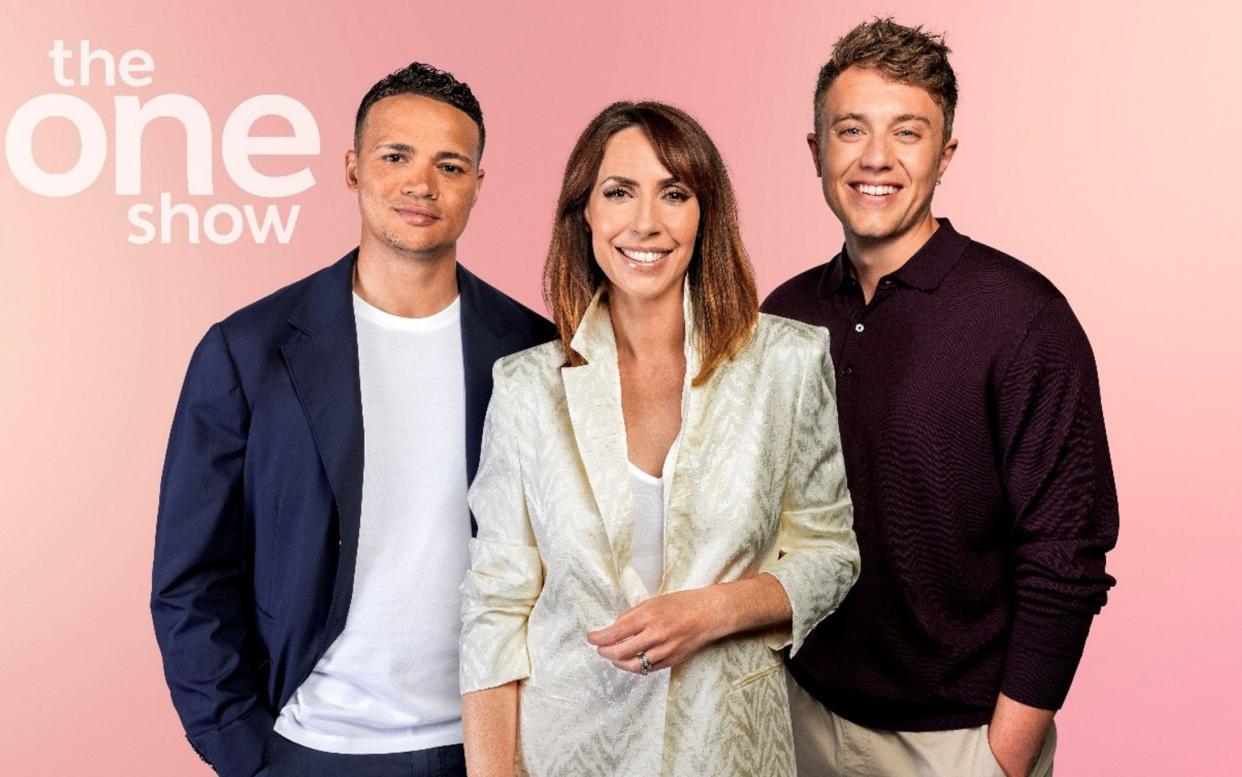 Jenas pictured with his One Show colleagues Alex Jones and Roman Kemp