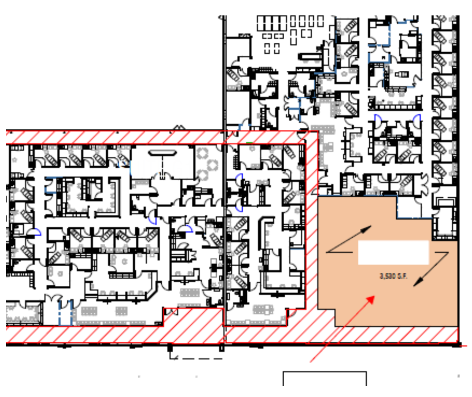 A blueprint of Suite 101, located next to the St. James Hospital connector building.