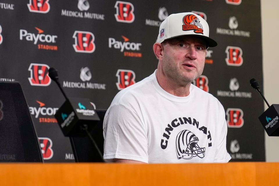 Cincinnati Bengals director of player personnel, Duke Tobin, gives an update on the team’s roster ahead of the 2023 NFL Draft at Paycor Stadium in downtown Cincinnati on Thursday, April 20, 2023.