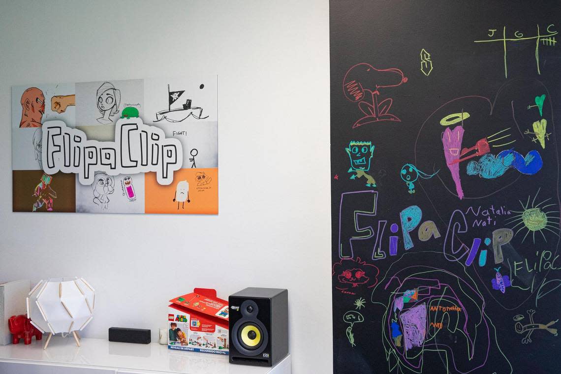 Visual Blasters’ office in Miami is decorated with animations and drawings on July 11, 2022. The firm’s main product is FlipaClip, an app used to create animations.