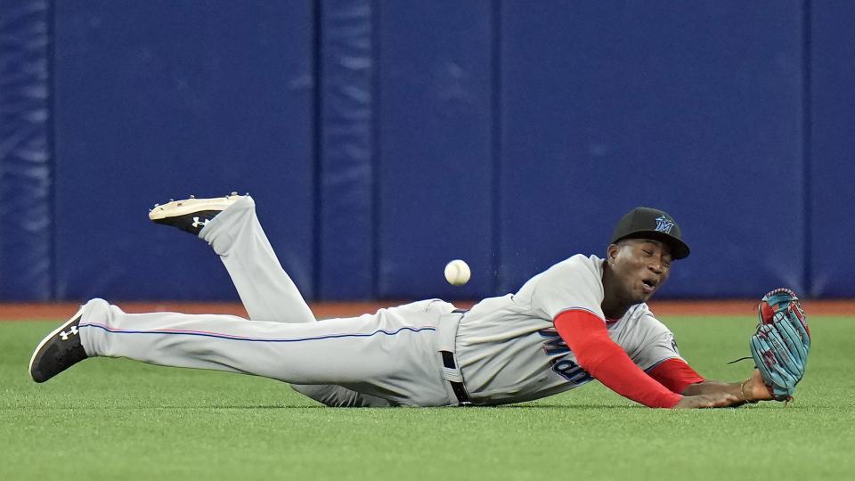 Marlins center fielder Jesus Sanchez failed to make a diving catch on a fly ball by the Rays' Kevin Kiermaier - and that turned into an inside-the-park home run during Tampa Bay's win on Tuesday night in St. Petersburg.