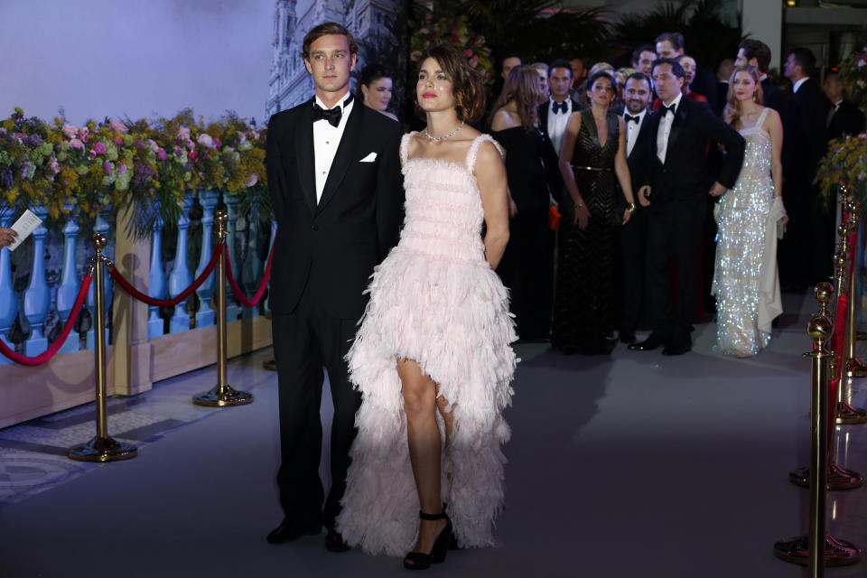 Pierre and Charlotte Casiraghi arrive for the annual Rose Ball at the Monte-Carlo Sporting Club in Monaco, on March 23, 2013.. The Rose Ball is one of the major charity events in Monaco. Created in 1954, it benefits the Princess Grace Foundation. Directed by German Couturier Karl Lagerfeld, this year's event named 