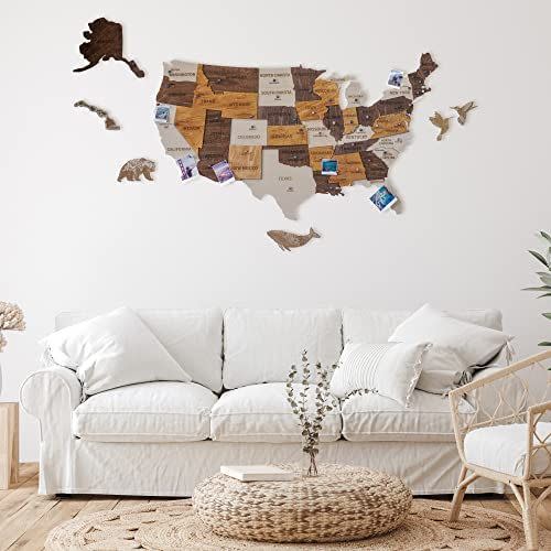 30) 3D Wooden Push and Pin USA Map