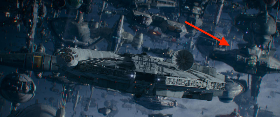 The Ghost backs up the Millennium Falcon in the climactic space battle in 'The Rise of Skywalker. (Photo: Lucasfilm)