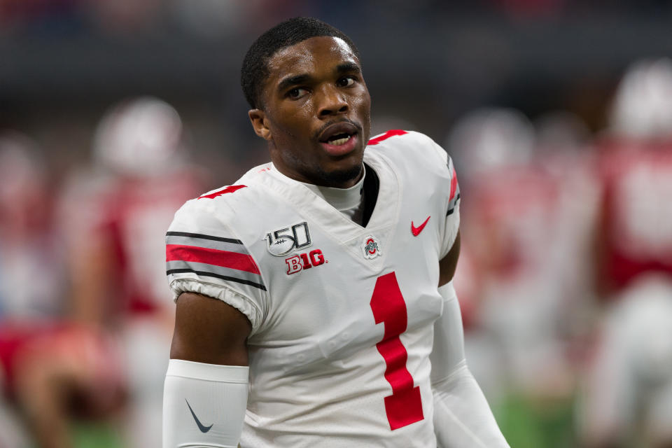 Cornerback Jeffrey Okudah warms up before the Big Ten championship game on Dec. 7, 2019. (Photo by Zach Bolinger/Icon Sportswire via Getty Images)