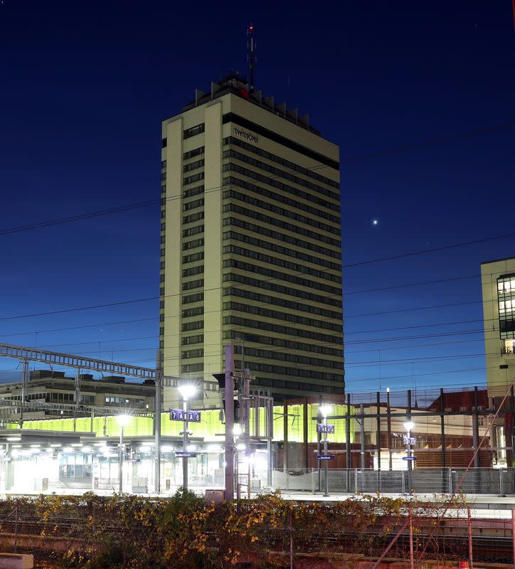 A general view shows the closed Swissotel hotel in Zurich