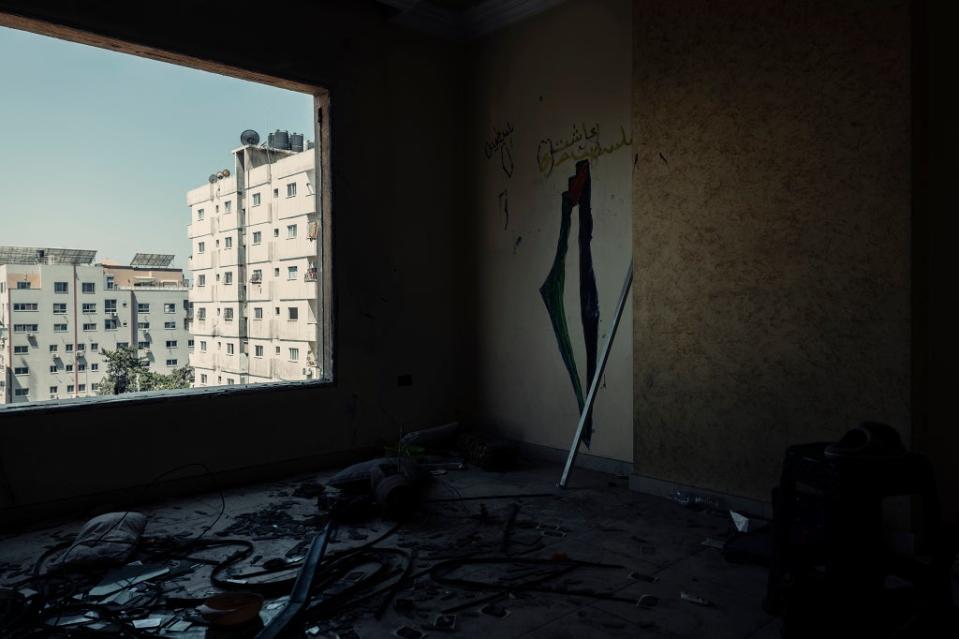The bedroom of Mohammed, 8, in the destroyed al-Jawhara Tower, Gaza (Paddy Dowling/Qatar Fund For Development)