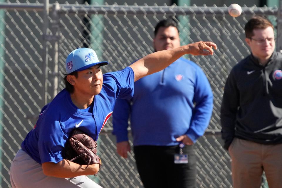 Pitcher Shota Imanaga of the Cubs is one of the quality young players dotting NL Central rosters. He pitched six shutout innings, allowing two hits in his debut against the Colorado Rockies.