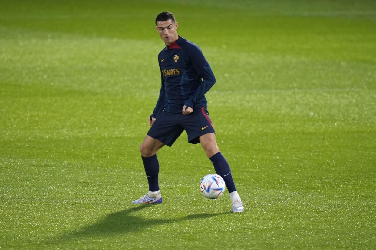 Portugal's Cristiano Ronaldo controls the ball during a training session on Monday.