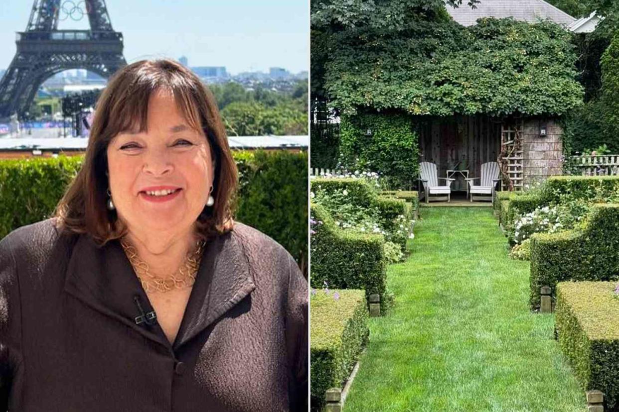 <p>Ina Garten/Instagram</p> Ina Garten returned from Paris (left) and shared a photo of her garden