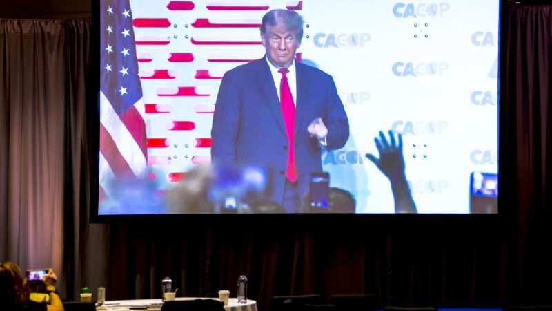 A screening of Trump speaking at a convention