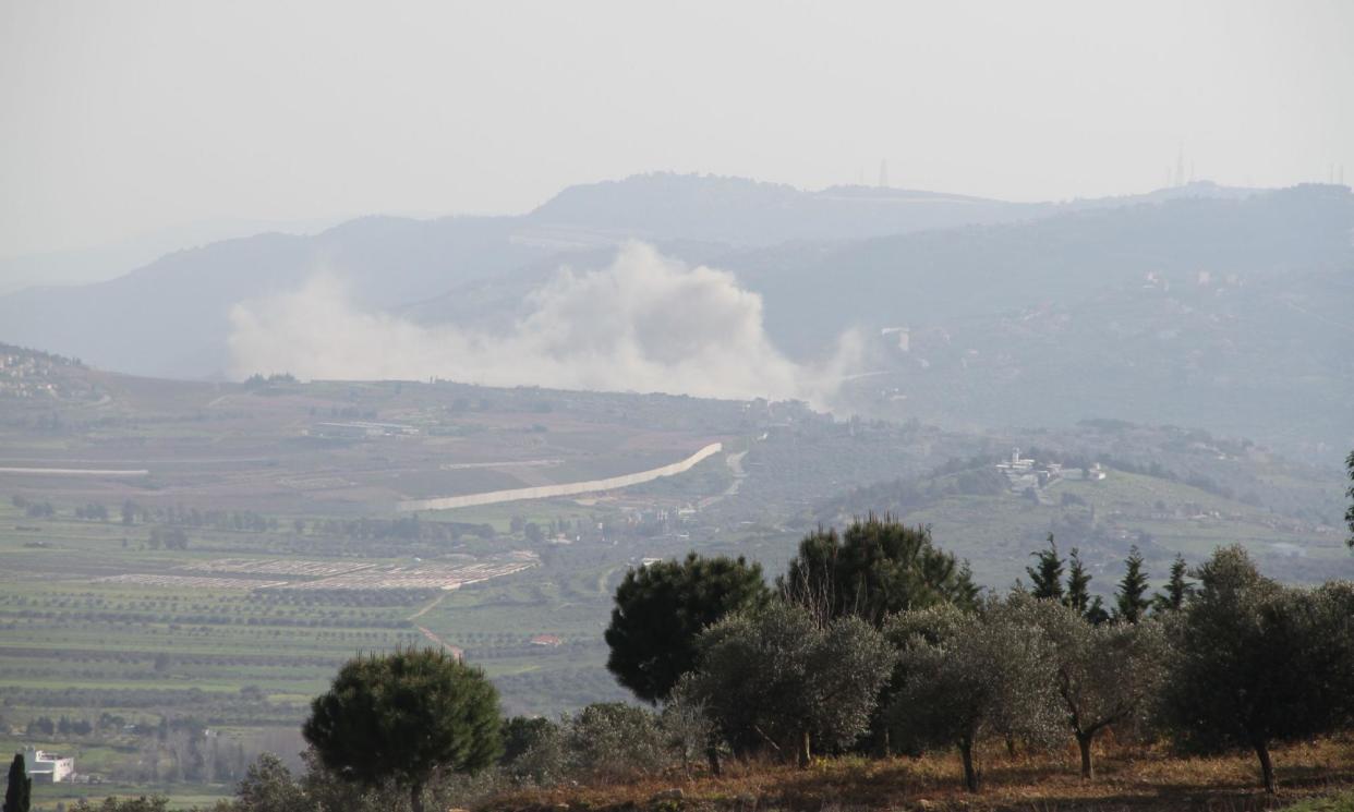 <span>Smoke caused by an Israeli strike is seen in Baalbek, Lebanon, during an earlier incident on 26 March. </span><span>Photograph: Xinhua/Rex/Shutterstock</span>