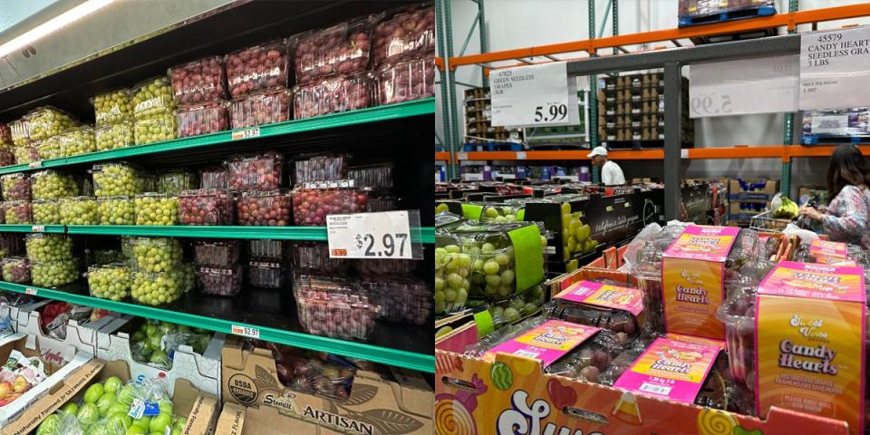 Grapes-on-display-at-BJs-next-to-photo-of-grapes-on-display-at-Costco