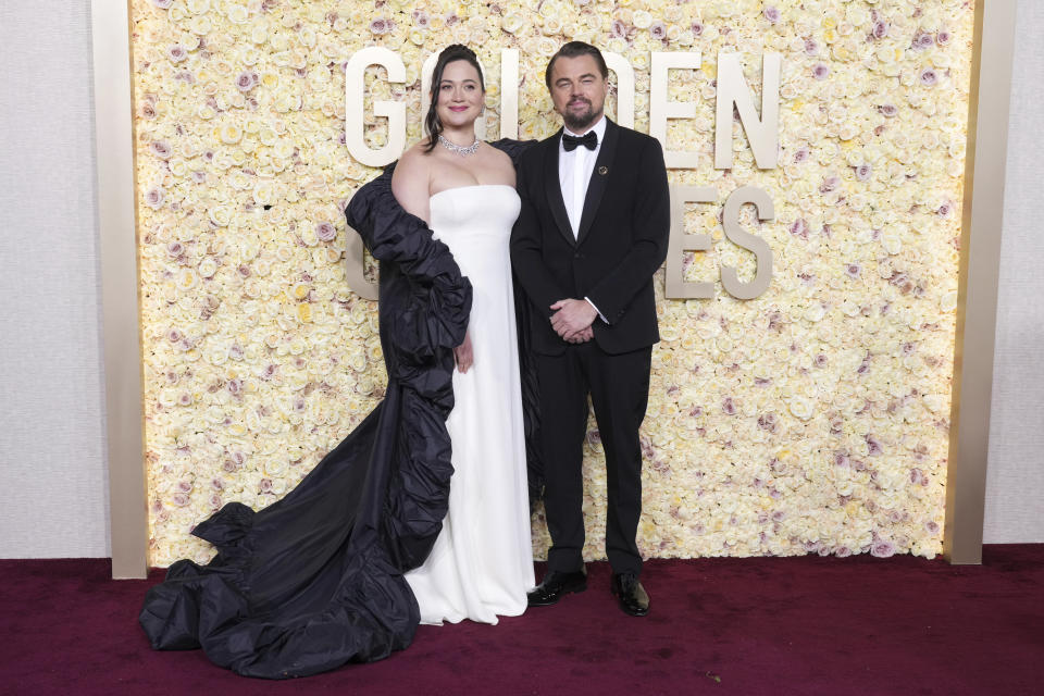 Lily Gladstone, left, and Leonardo DiCaprio arrive at the 81st Golden Globe Awards on Sunday, Jan. 7, 2024, at the Beverly Hilton in Beverly Hills, Calif. (Photo by Jordan Strauss/Invision/AP)