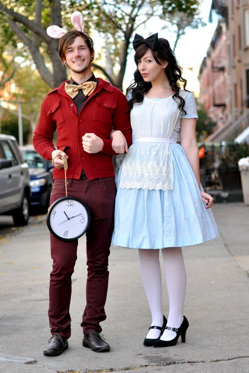 couples halloween costumes the white rabbit and alice from 'alice in wonderland'