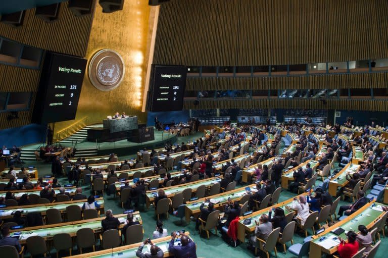Four of the five UN Security Council nuclear powers -- Britain, France, Russia and the United States -- voted against the resolution   to launch negotiations on a new treaty banning nuclear weapons while China abstained, as did India and Pakistan