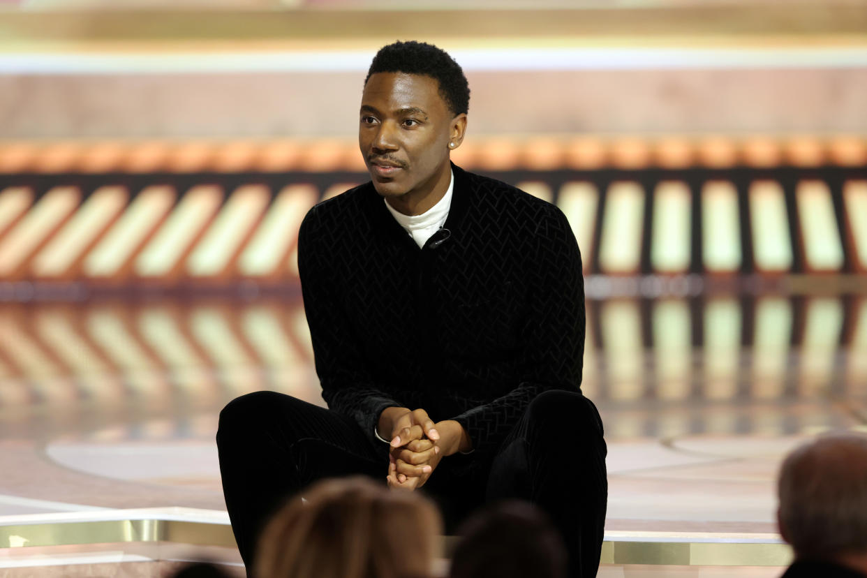 BEVERLY HILLS, CALIFORNIA - JANUARY 10: 80th Annual GOLDEN GLOBE AWARDS -- Pictured: Host Jerrod Carmichael speaks onstage at the 80th Annual Golden Globe Awards held at the Beverly Hilton Hotel on January 10, 2023 in Beverly Hills, California. -- (Photo by Rich Polk/NBC via Getty Images)