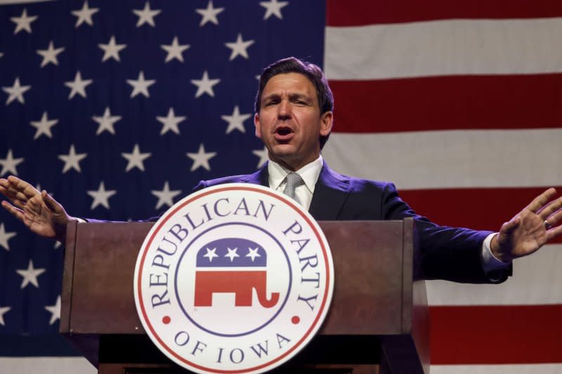 Florida Gov. Ron DeSantis is among seven candidates who have met the requirements to participate in the first Republican presidential primary debate on August 23 in Milwaukee. Photo by Tannen Maury/UPI