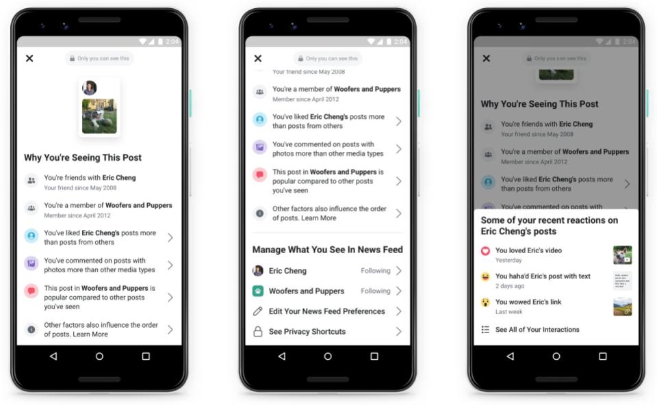 Facebook has announced a new feature called "Why am I seeing this post?" whichwill help you better understand the content that shows up on your News Feedfrom friends, Pages and Groups you follow