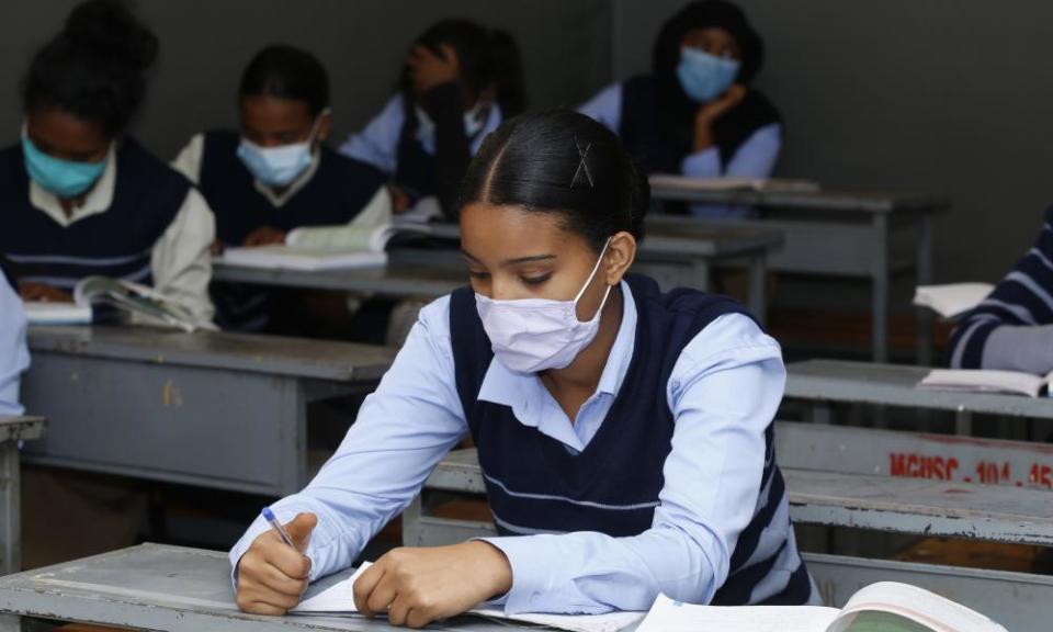 Students wear face mask in a classroom in Addis Ababa, Ethiopia