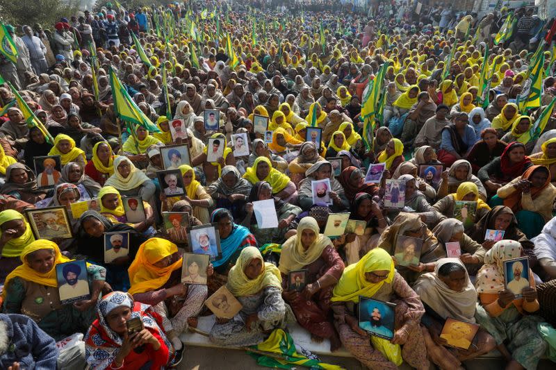 Protest against farm bills passed by India's parliament at Tikri border near Delhi