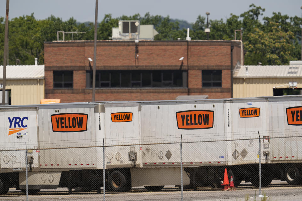 Box trailers are seen at Yellow Corp. trucking facility Monday, July 31, 2023 in Nashville, Tenn. The troubled trucking company is shutting down and filing for bankruptcy, the Teamsters said Monday. An official bankruptcy filing is expected any day for Yellow, after years of financial struggles and growing debt. (AP Photo/George Walker IV)