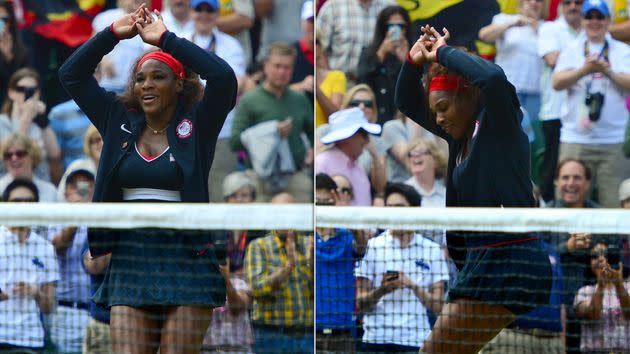 Williams dances after beating Sharapova in the final of a women's singles tournament in London on Aug. 4, 2012. (Photo: Getty Images)