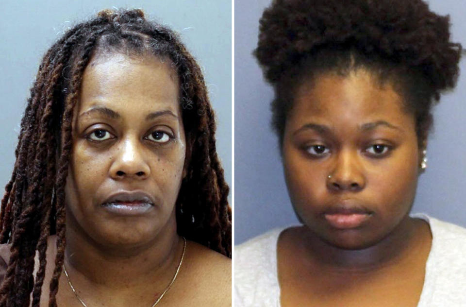 FILE - These Feb. 26, 2019, file photos provided by the Bucks County District Attorney's Office, shows Shana Decree, 47, left, and her daughter Dominique Decree, 21. The mother and her adult daughter were sentenced Monday, Sept. 28, 2020, to life in prison in the slayings of five close relatives, including three children, outside Philadelphia last year. (Bucks County District Attorney's Office via AP, File)