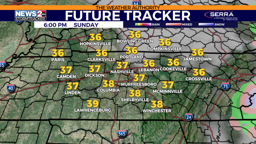 WKRN Future Tracker: Valid 6 PM Sunday 12/10.