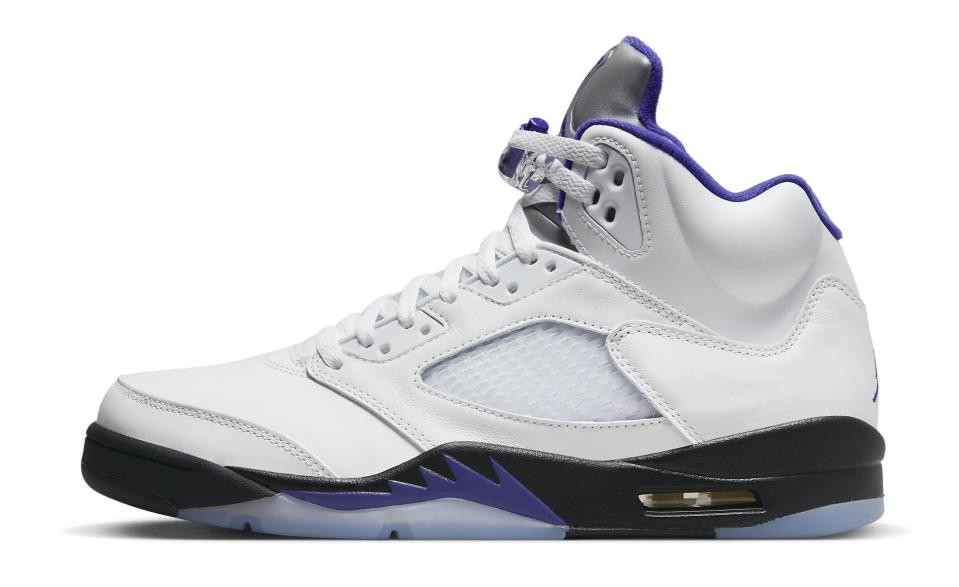 The lateral side of the Air Jordan 5 “Dark Concord.” - Credit: Courtesy of Nike