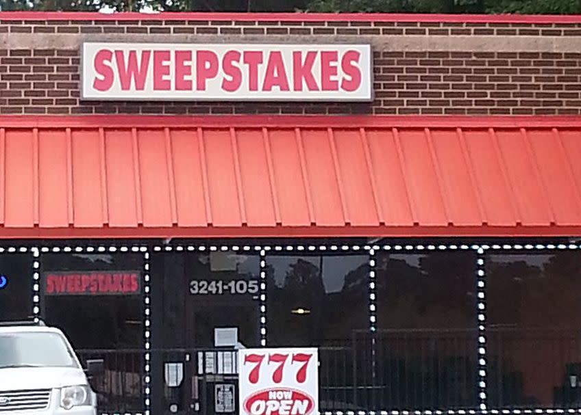 a "sweepstakes sign outside a video gambling location