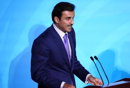 Emir of Qatar Sheikh Tamim bin Hamad Al-Thani speaks during the 2019 United Nations Climate Action Summit at U.N. headquarters in New York City, New York, U.S.