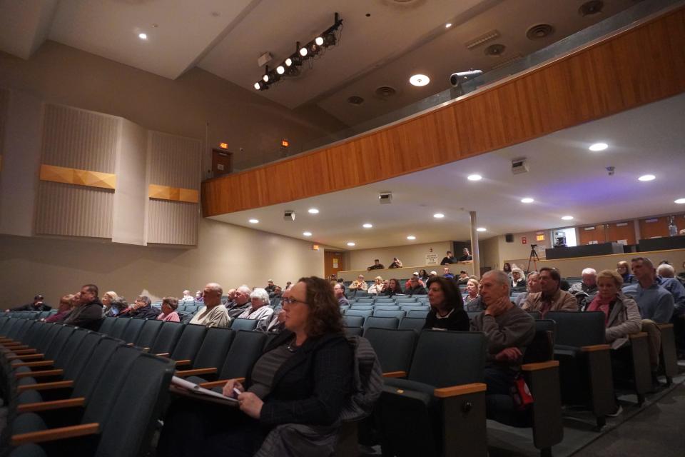 Vestal residents gathered at the Vestal High School Auditorium for a town board meeting regarding the Bunn Hill development project Thursday, April 4, 2024.