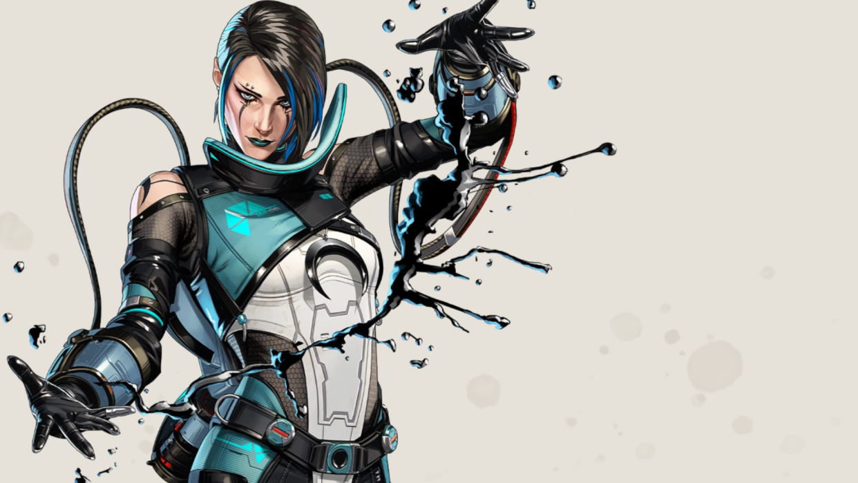  Concept art for Catalyst, an Apex Legends character with ink-like darkness powers. 