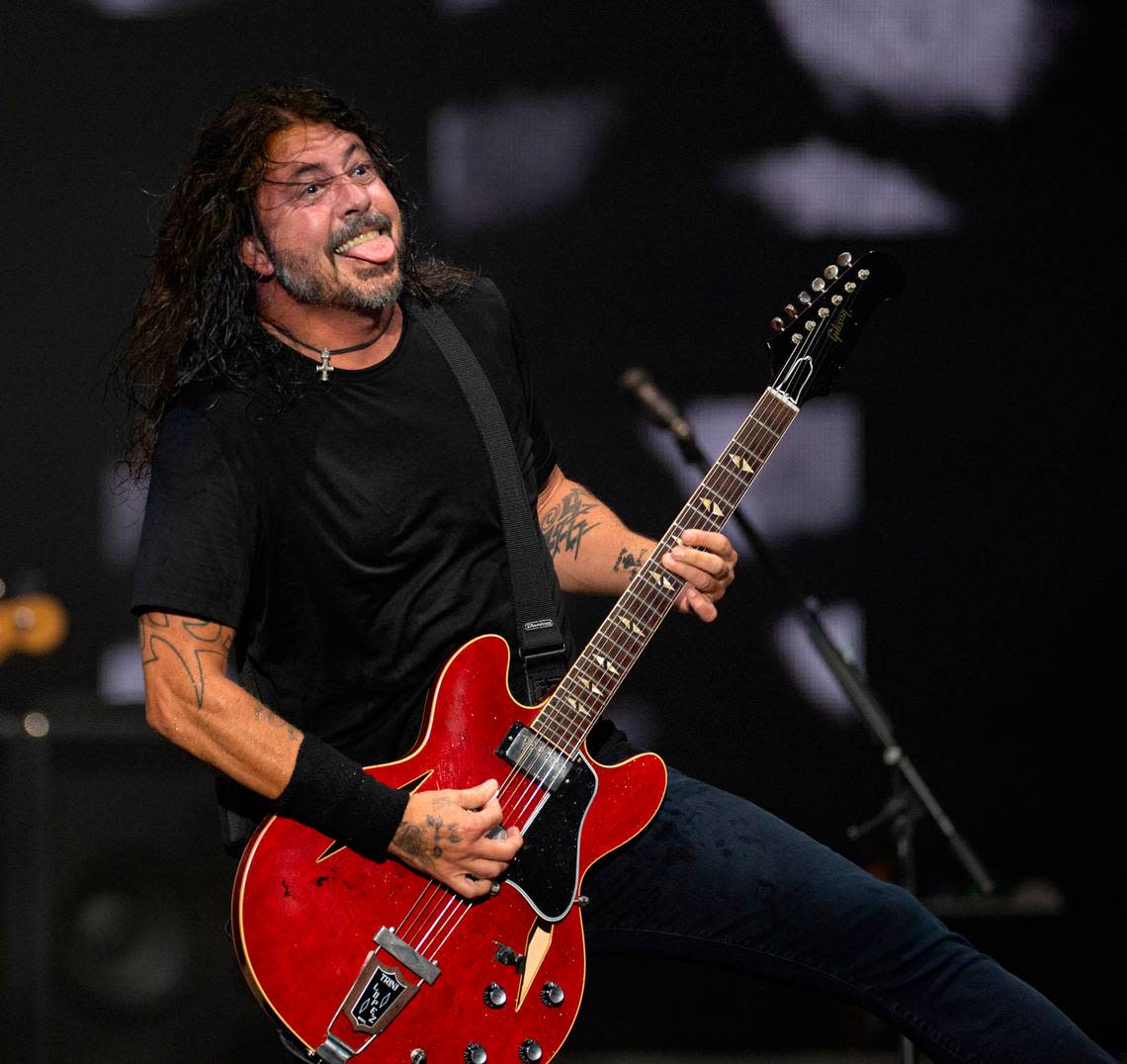 Dave Grohl and Foo Fighters in concert at Raleigh, N.C.’s Coastal Credit Union Music Park at Walnut Creek, Tuesday night, May 7, 2024. Scott Sharpe/ssharpe@newsobserver.com