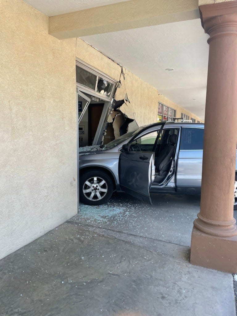 A customer reportedly hit the gas pedal instead of the brake pedal and crashed into Laundry USA, 850 N. Carolina Drive, Space 1, in the Lower Valley at 12:55 p.m. Wednesday.
