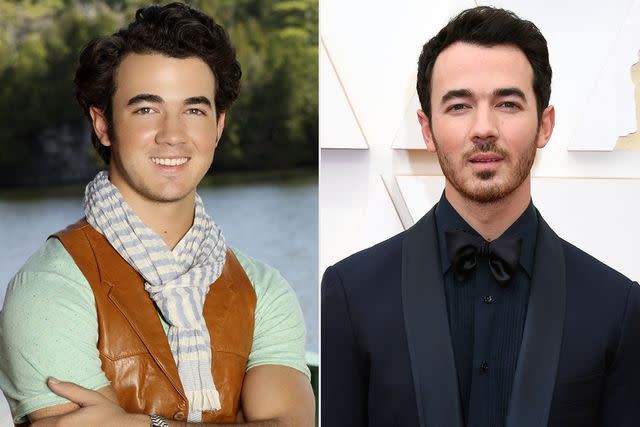 <p>Bob D'Amico/Disney Channel via Getty; Gilbert Flores/Variety/Penske Media via Getty </p> Kevin Jonas in Camp rock and in 2023