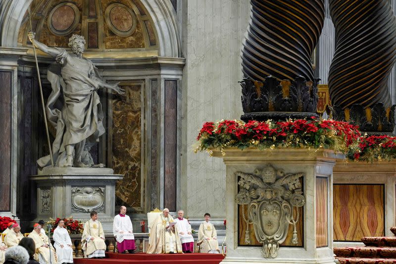 Pope Francis leads the Angelus prayer, on World Peace Day, at the Vatican