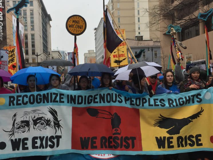 The Native Nations Rise march began outside the Army Corps of Engineers offices in Washington, D.C., on March 10. (Garance Franke-Ruta/Yahoo News)