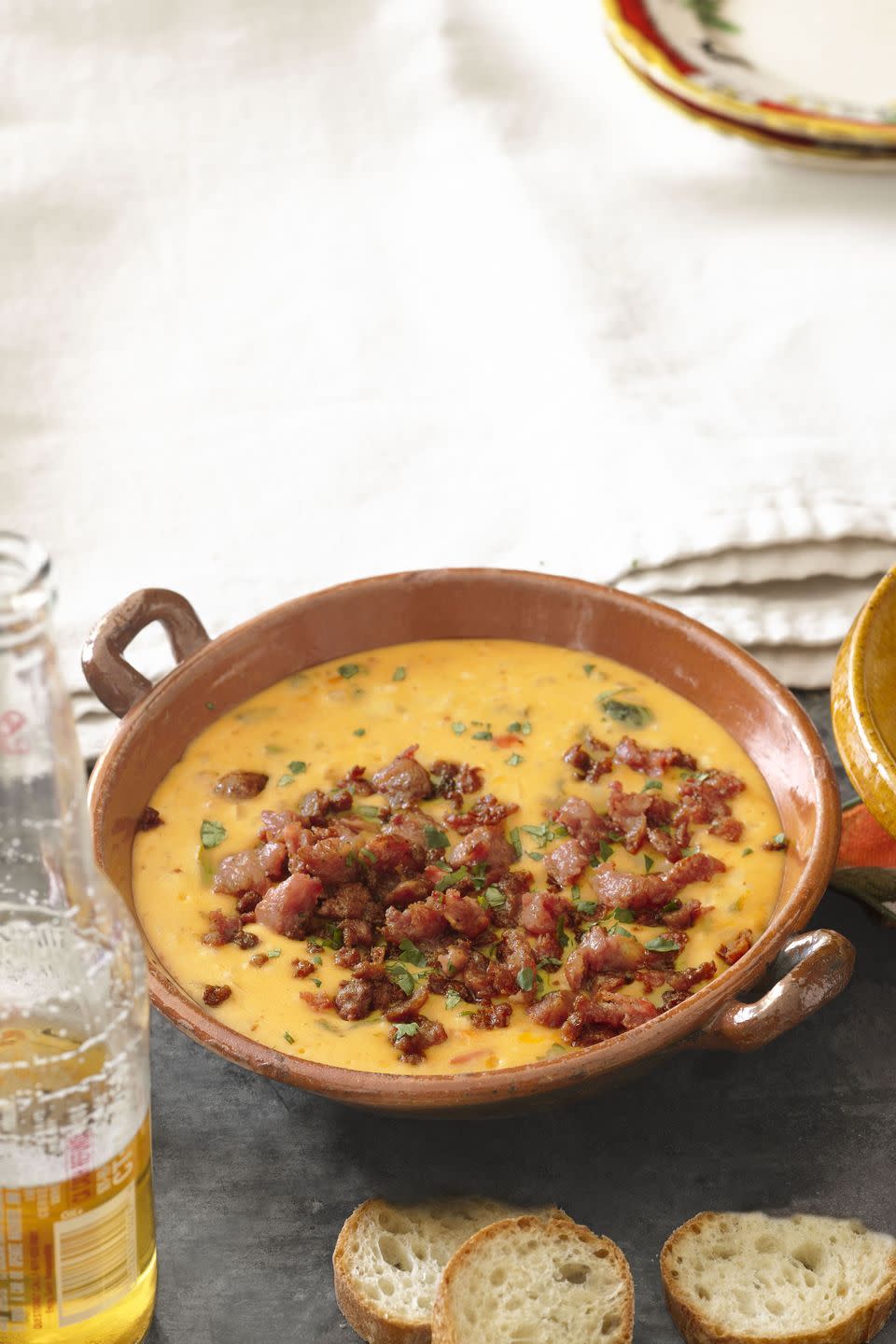 Queso Fundido with Roasted Poblano Peppers and Chorizo